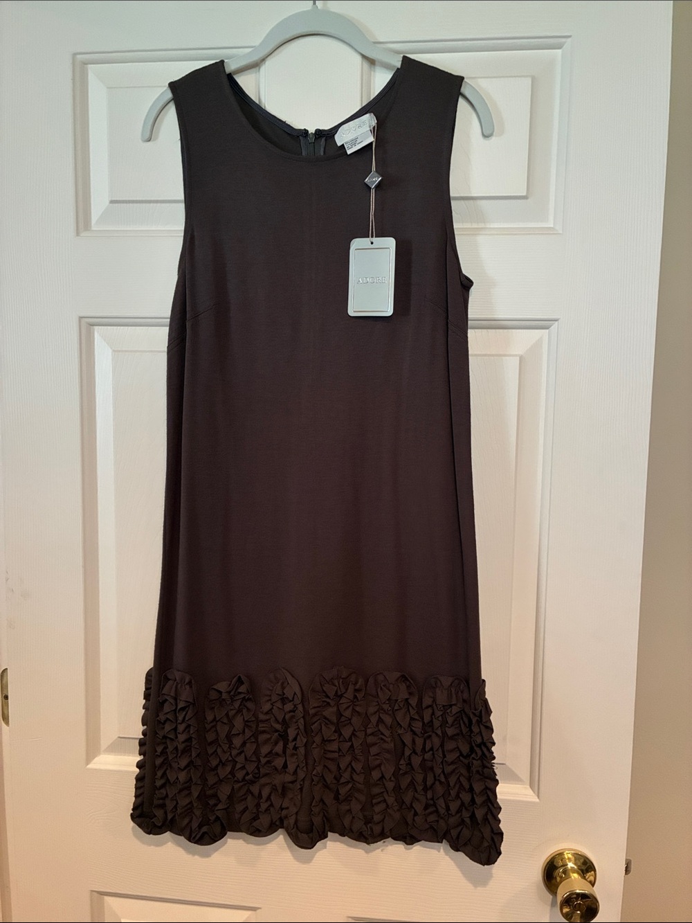 Adore Brown Sleeveless Shift Dress with bottom embellishment